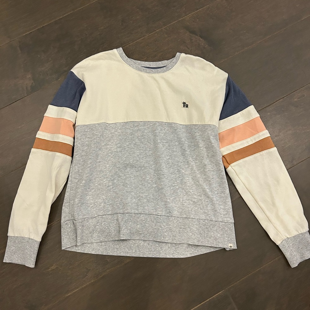 Rip Curl Cream, Gray, multi color strip Crewneck